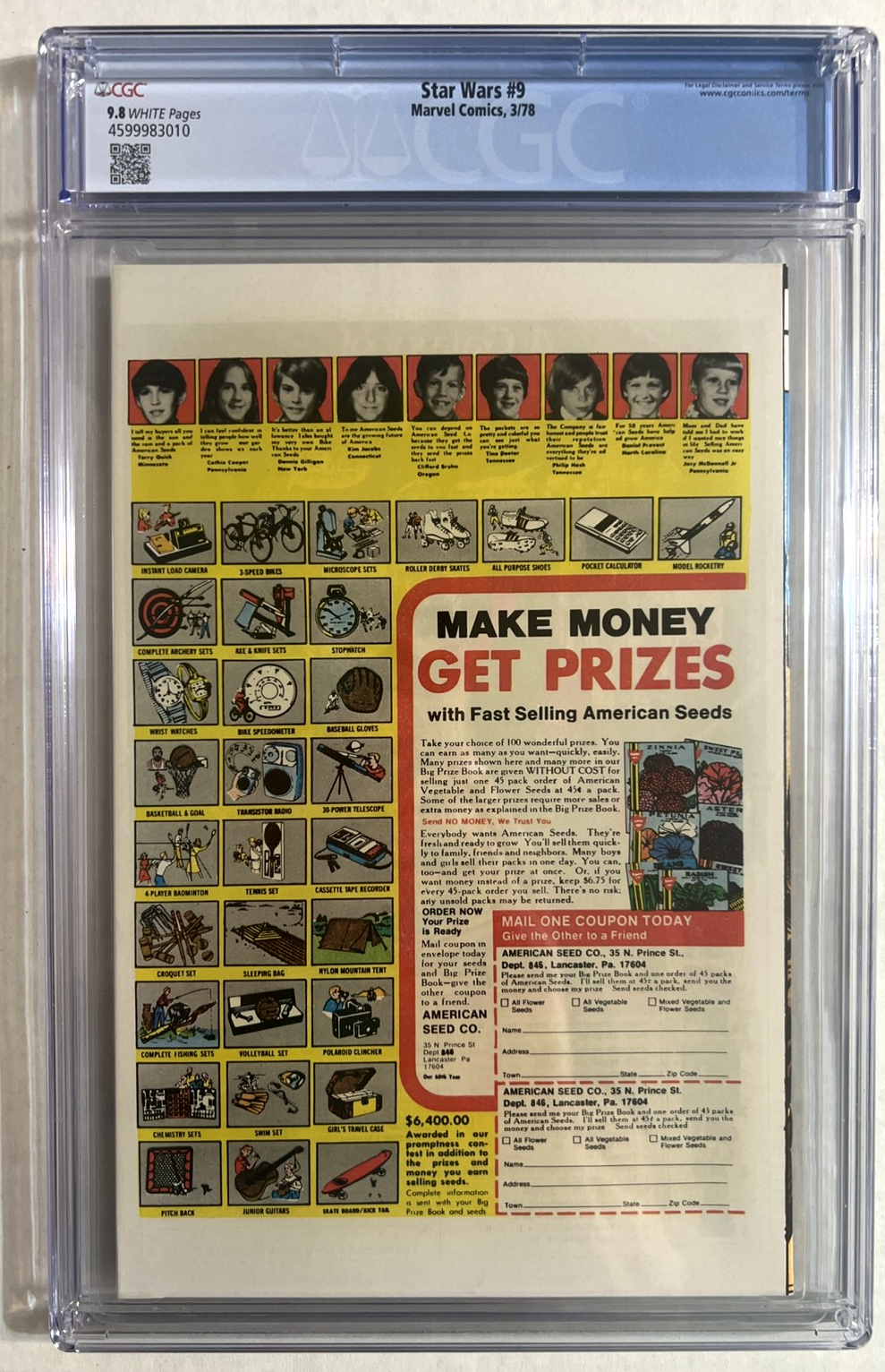 STAR WARS #9 CGC 9.8 MARVEL COMICS 1978 WHITE PGS 35¢ w/UPC 1st PRINT