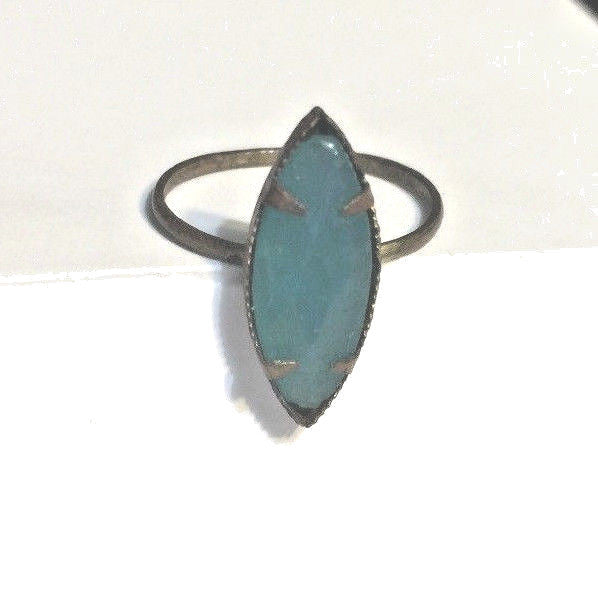 VINTAGE BRASS RING MADE IN CZECHOSLOVAKIA GEM-CUT AQUA 15MM