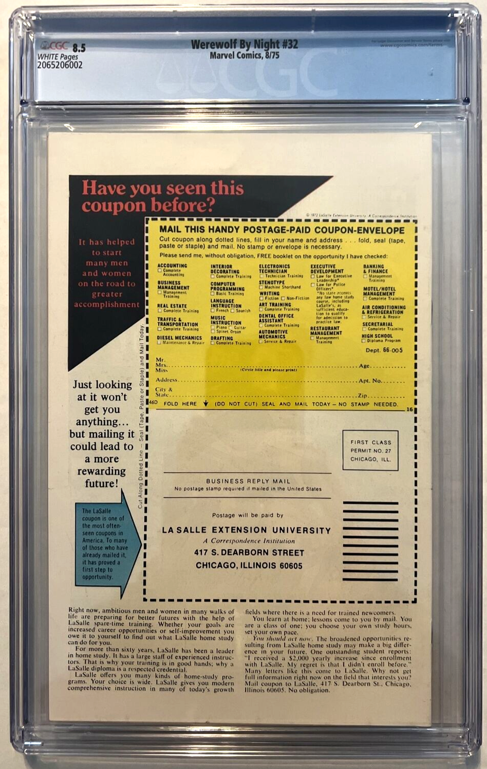 WEREWOLF BY NIGHT #32 CGC 8.5 MARVEL 1975 BRONZE AGE 1st MOON KNIGHT WHITE PAGES