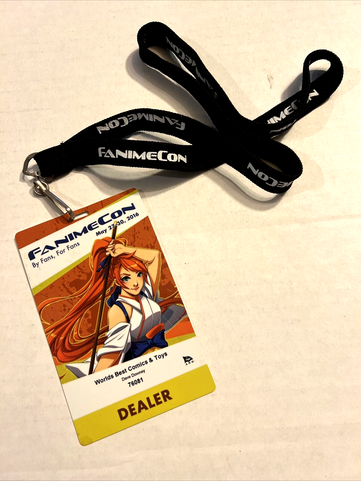 FANIME CONVENTION LANYARD AND PASS ANIME CON 2016 SAN JOSE CALIFORNIA