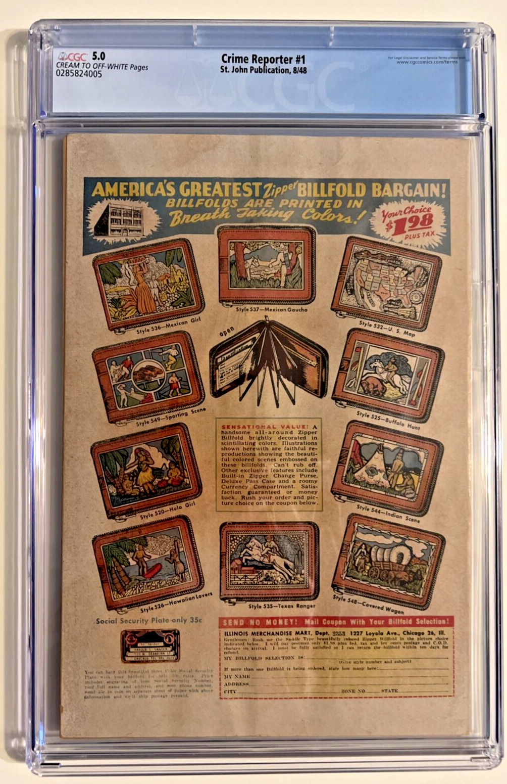 CRIME REPORTER #1 CGC 5.0 ST JOHN PUBLICATIONS 1948 DEATH MAKES A DEADLINE