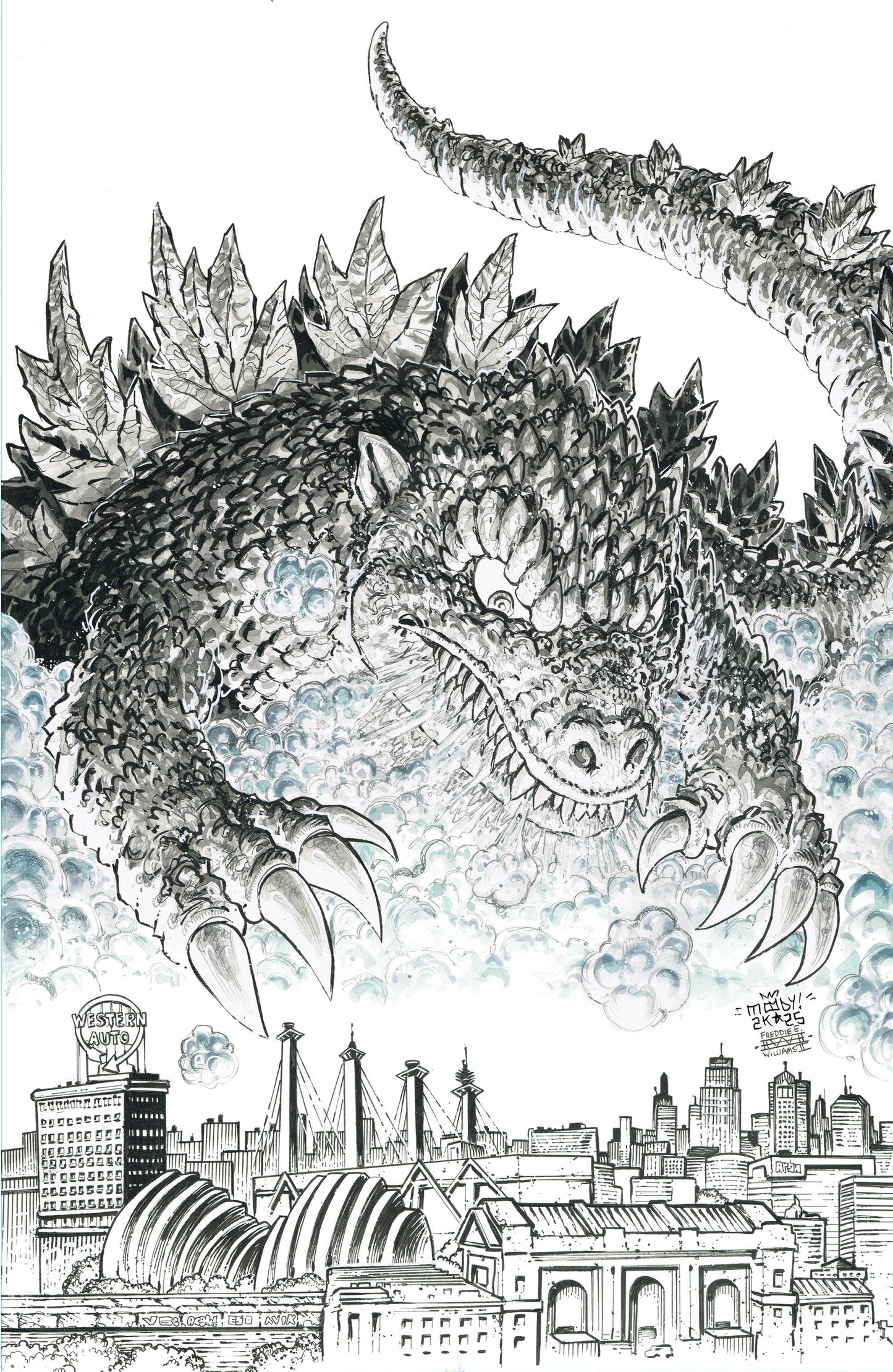 Godzilla vs. America: Kansas City Variant Ri 1:50 Moody & Williams II Black & White Full Art NM
