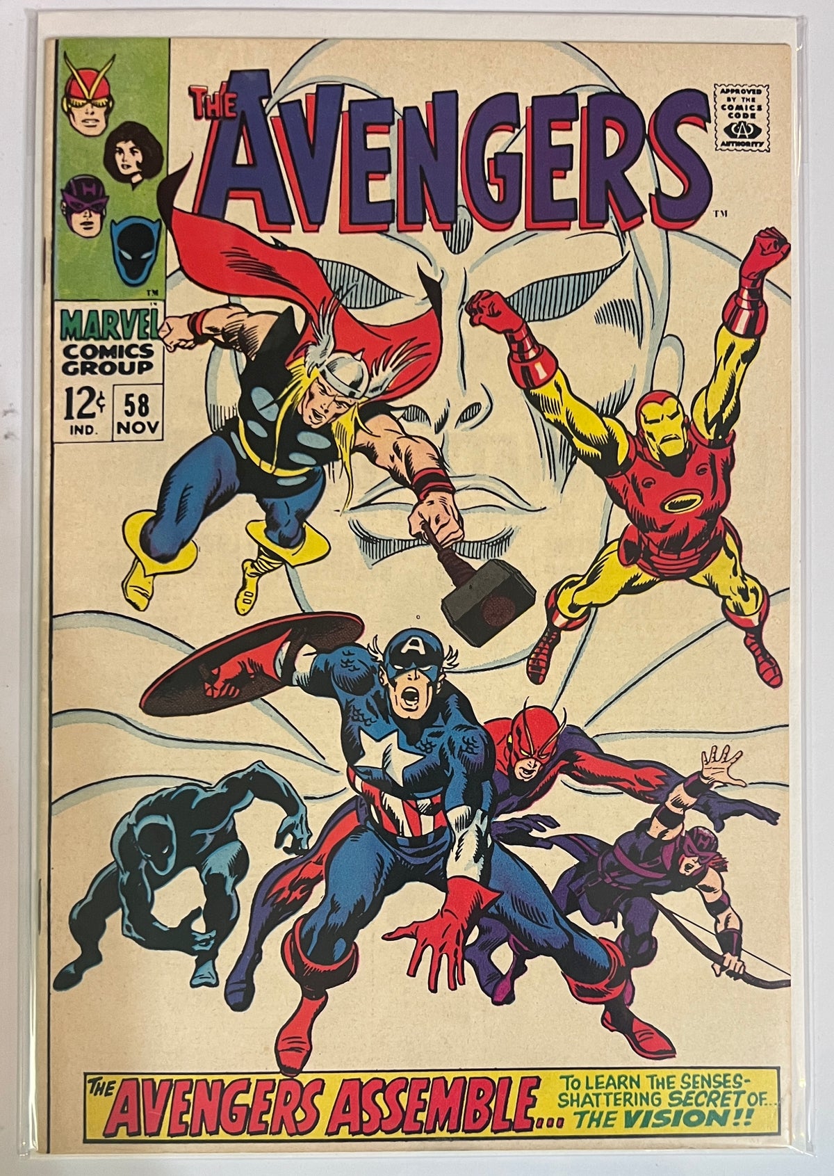 The Avengers #58 MARVEL COMICS Silver Age 1968 FN/VF Origin Vision