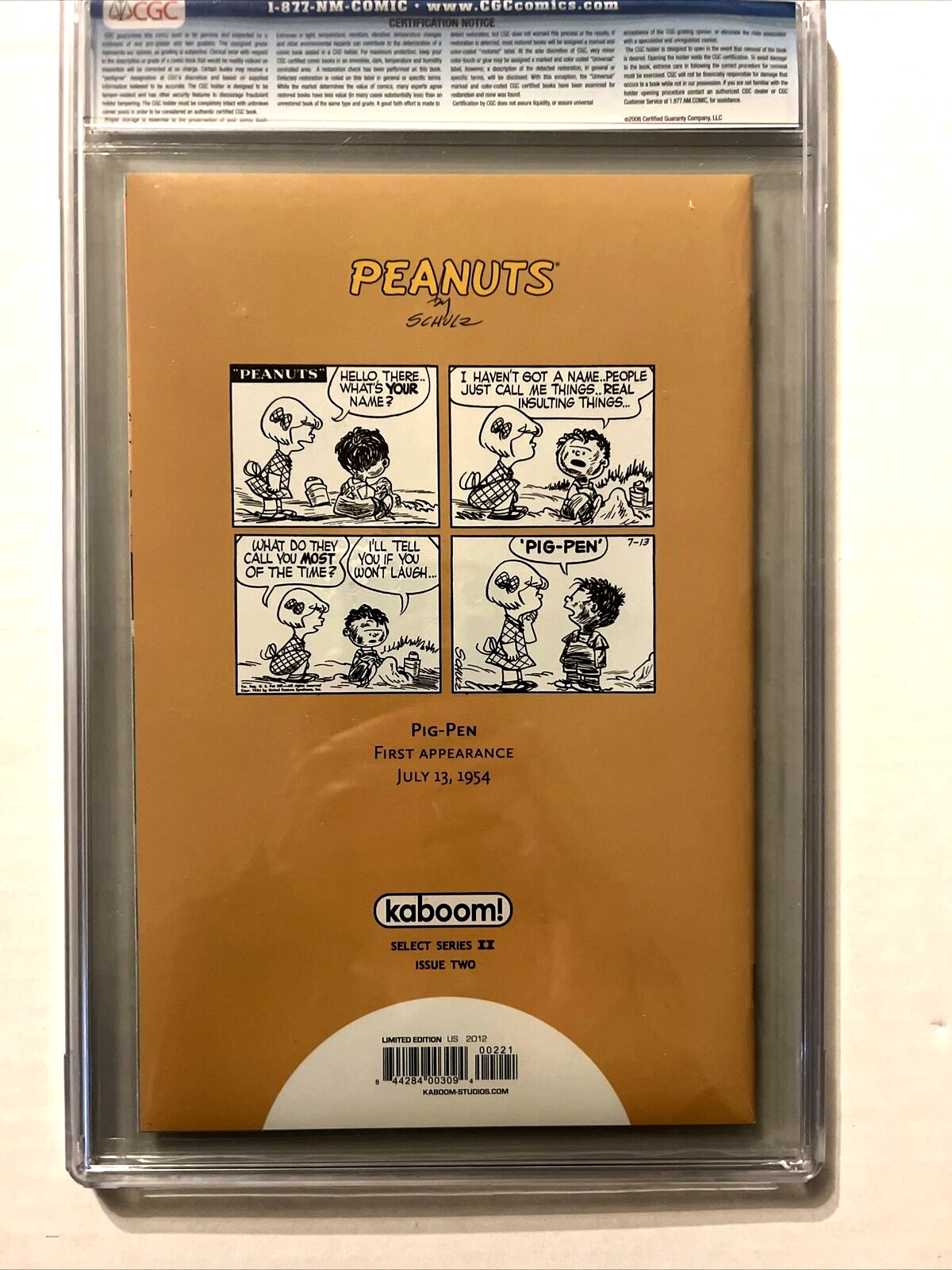PEANUTS V2 #2 CGC 9.8 PIG-PEN 1st APPEARANCE VARIANT COVER CHARLES SHULZ 2012