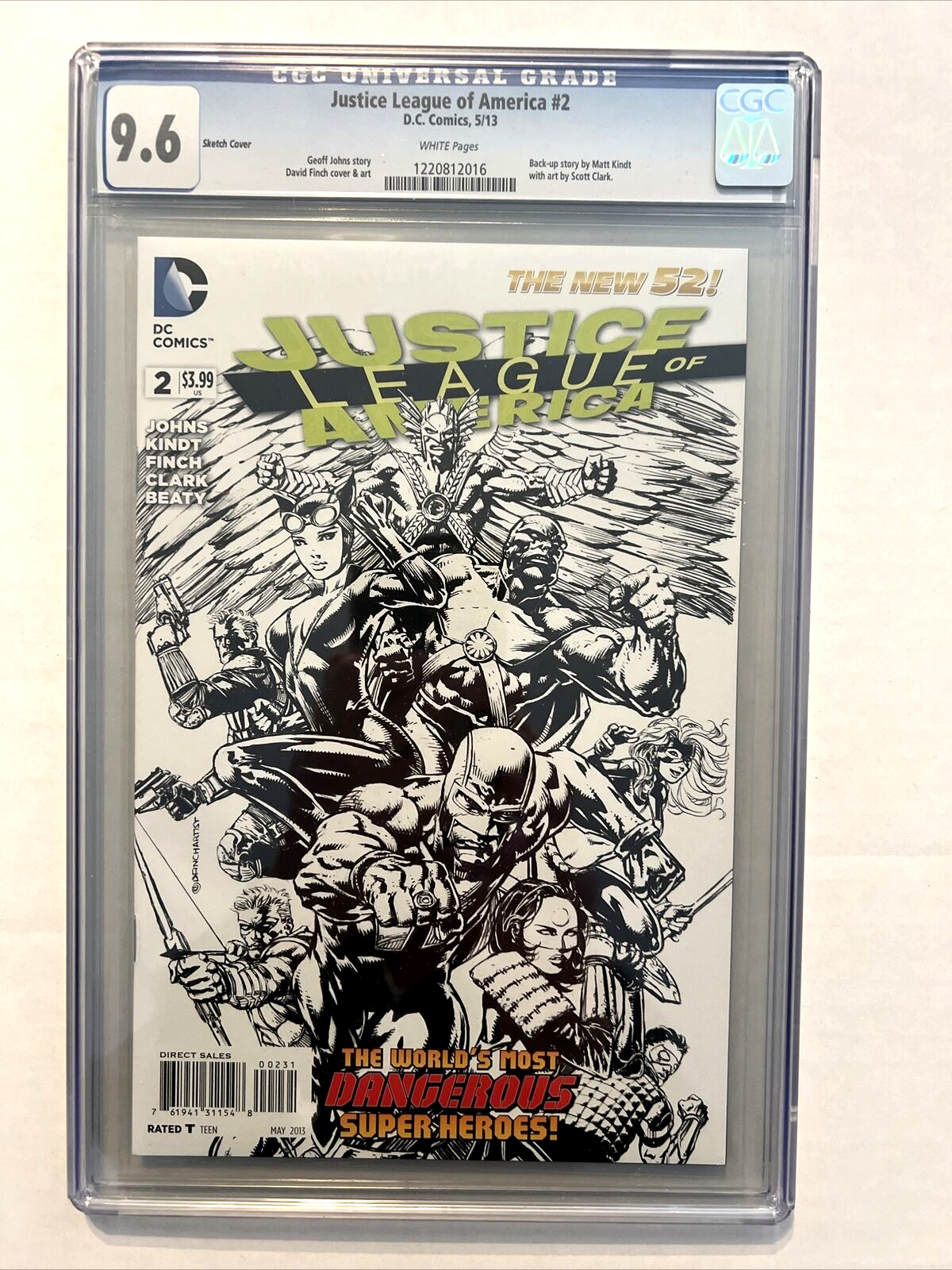 JUSTICE LEAGUE OF AMERICA #2 CGC 9.6 1:100 SKETCH VARIANT DC COMICS 2013 FINCH
