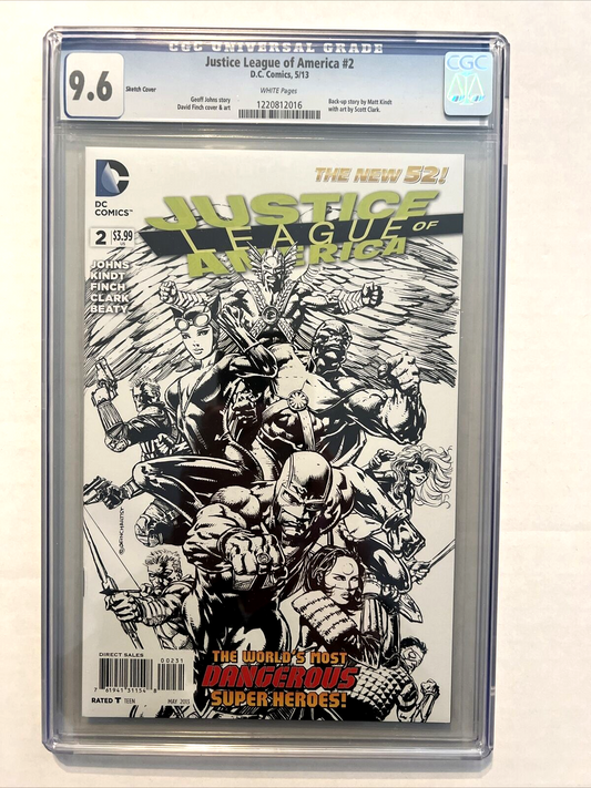 JUSTICE LEAGUE OF AMERICA #2 CGC 9.6 1:100 SKETCH VARIANT DC COMICS 2013 FINCH