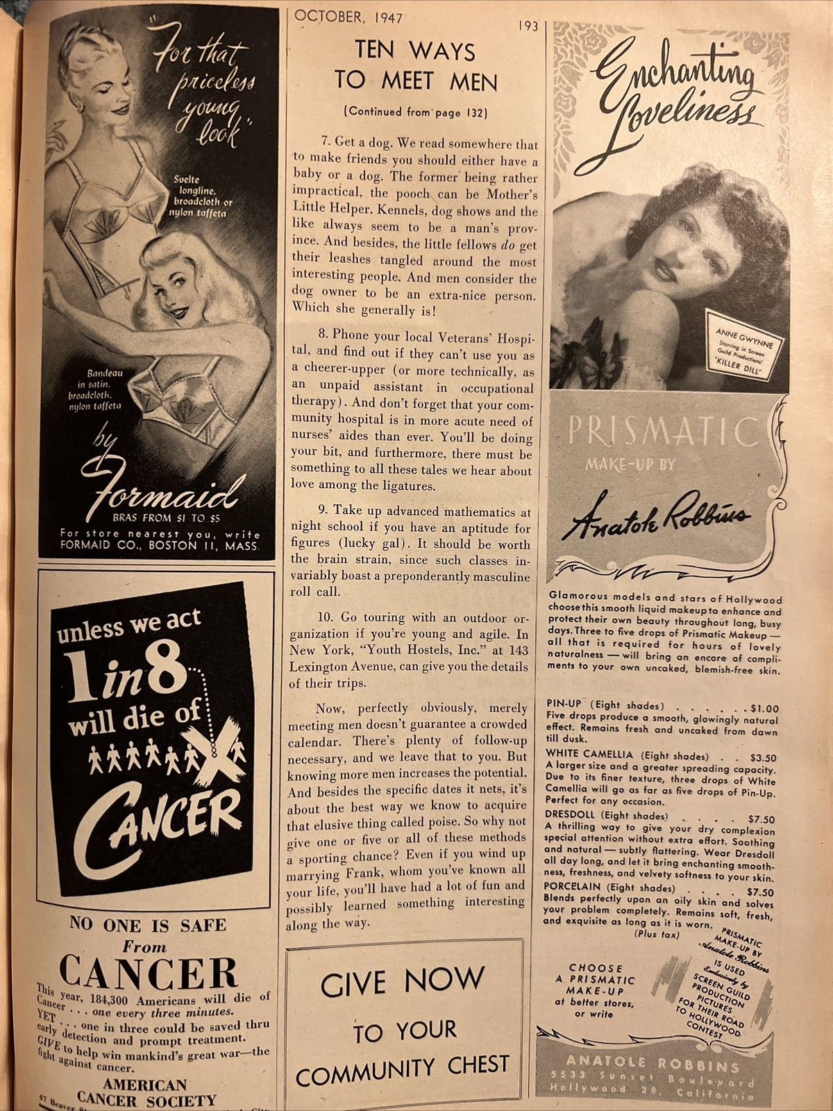 VINTAGE GLAMOUR MAGAZINE OCTOBER 1947 PRETTY GAY AD GOOD LOOKS AND LIVING