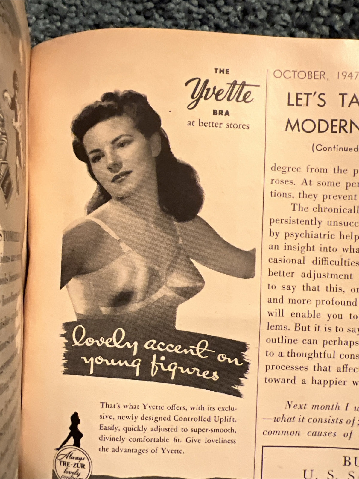 VINTAGE GLAMOUR MAGAZINE OCTOBER 1947 PRETTY GAY AD GOOD LOOKS AND LIVING