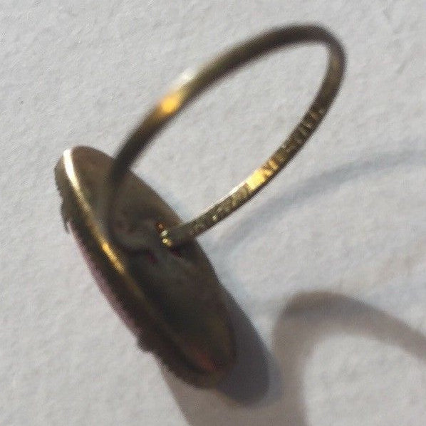 VINTAGE BRASS RING MADE IN CZECHOSLOVAKIA PINK OVAL 15MM