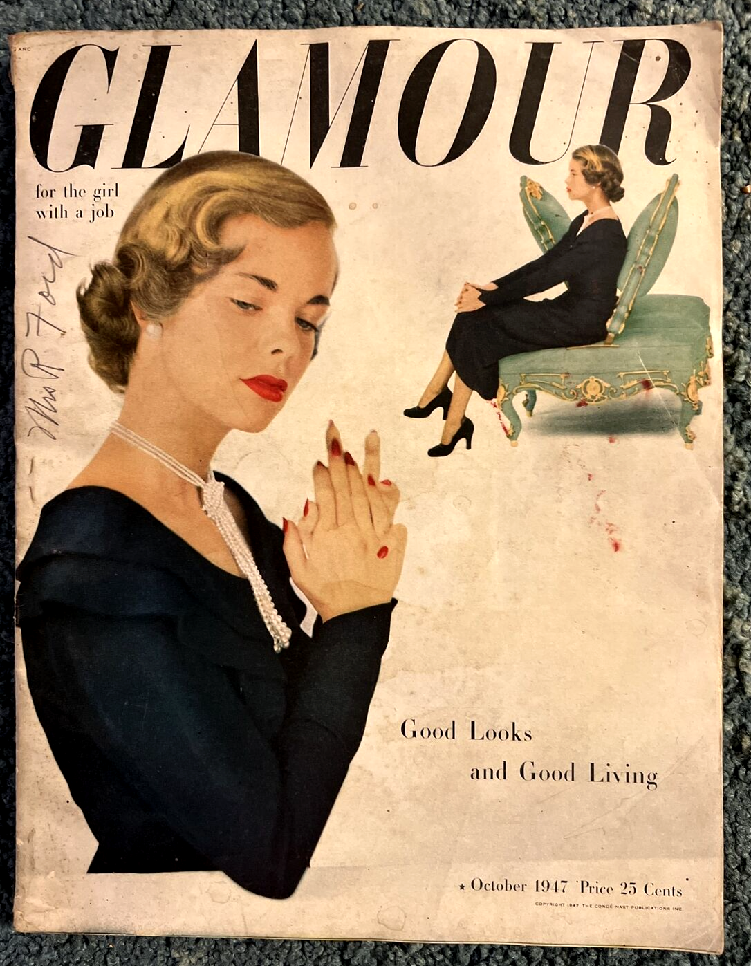 VINTAGE GLAMOUR MAGAZINE OCTOBER 1947 PRETTY GAY AD GOOD LOOKS AND LIVING