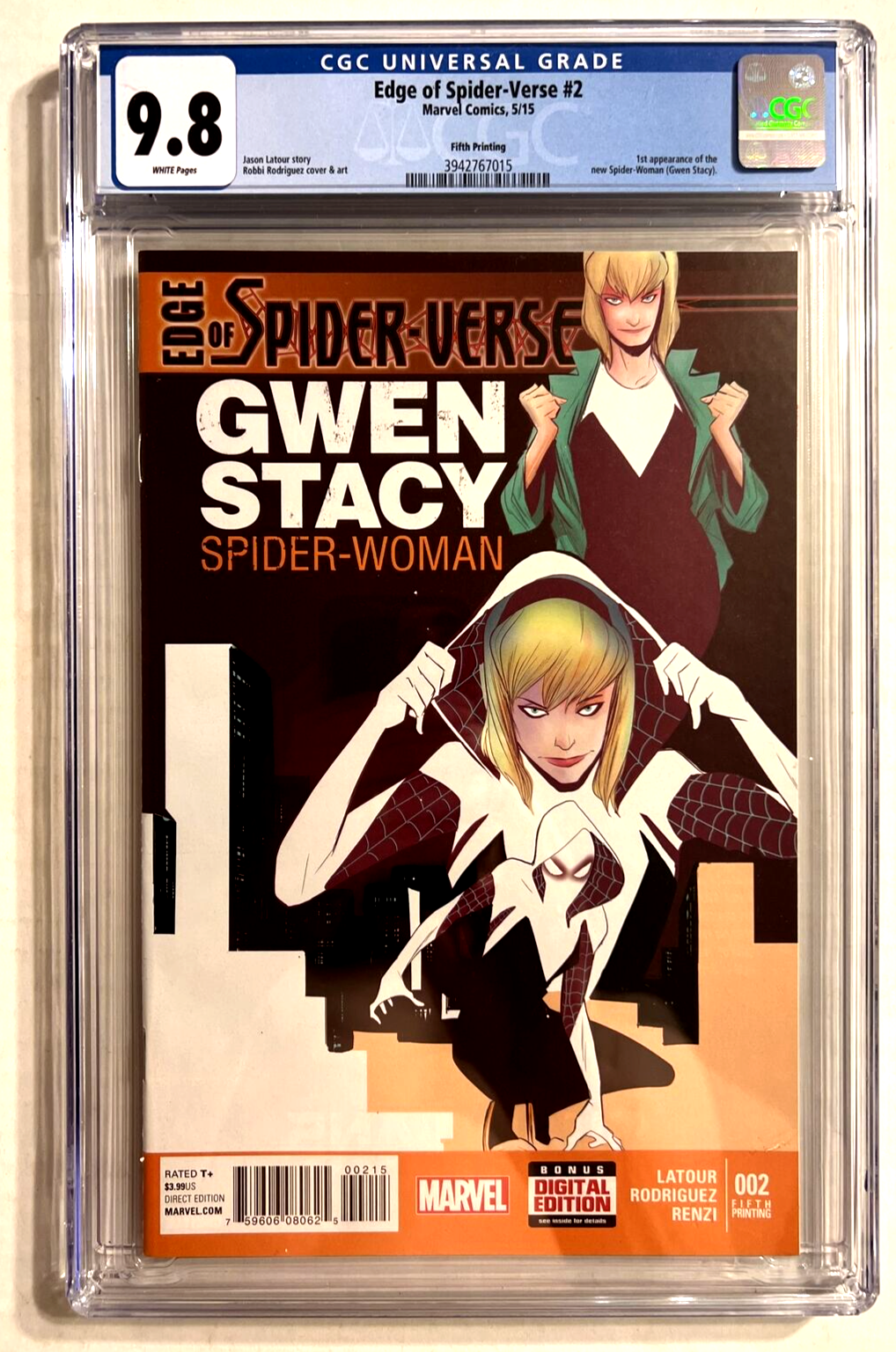 EDGE OF SPIDER-VERSE #2 CGC 9.8 1st SPIDER-GWEN 5th PRINT 2015