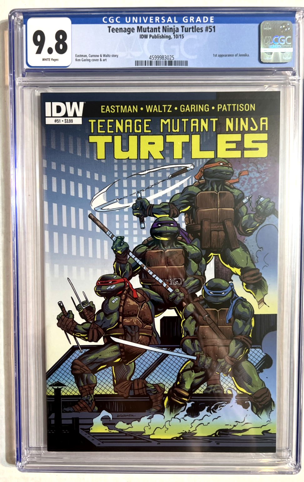 TEENAGE MUTANT NINJA TURTLES #51 TMNT CGC 9.8 WHITE PGS 1ST APP JENNIKA IDW 2015