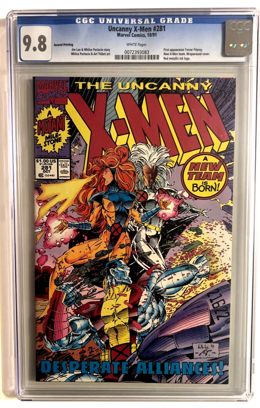 X-MEN #281 CGC 9.8 JIM LEE NEW TEAM IS BORN MARVEL SECOND PRINT WHITE PAGES