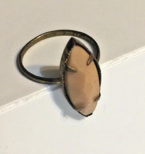 VINTAGE BRASS RING MADE IN CZECHOSLOVAKIA GEM-CUT TAN 14.5MM