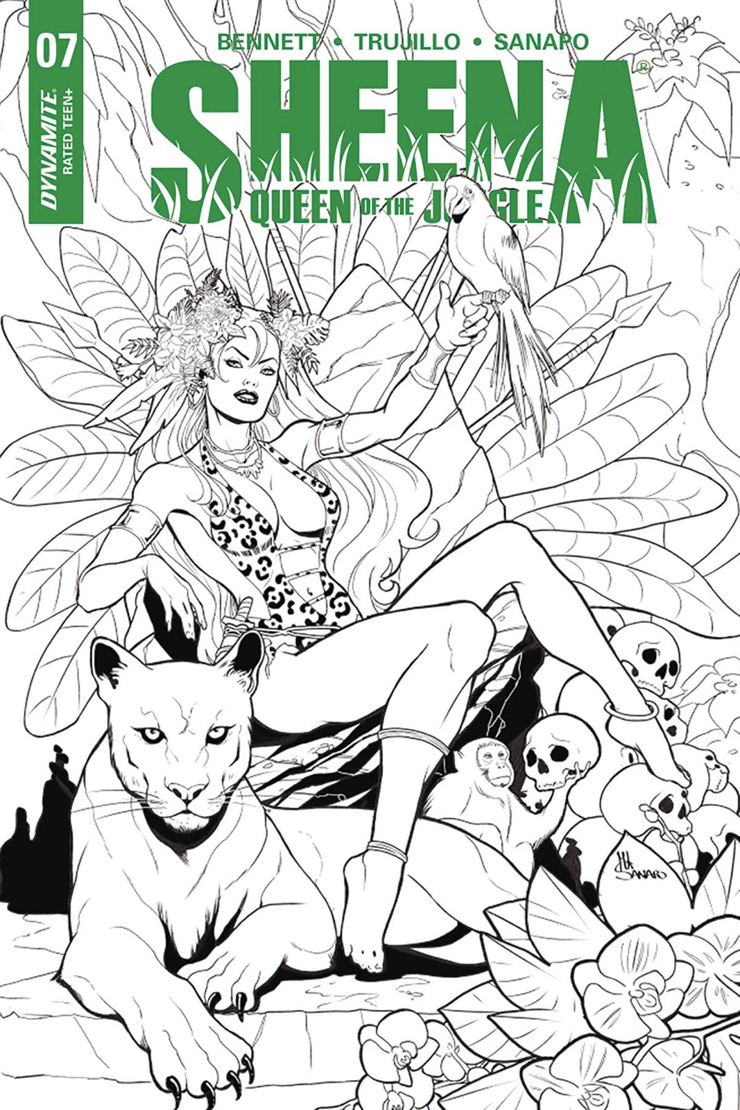 SHEENA QUEEN OF THE JUNGLE #7 1:10 SANAPO B&W VARIANT NM 1ST PRINT DYNAMITE 2018
