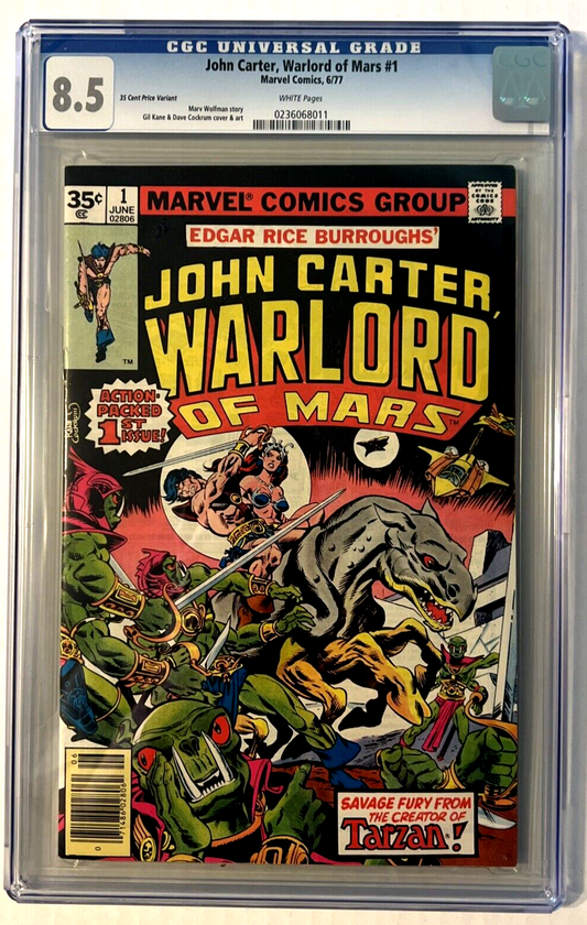 JOHN CARTER WARLORD MARS CGC 8.5 MARVEL 1977 BRONZE 35 CENT VARIANT WHITE PAGES