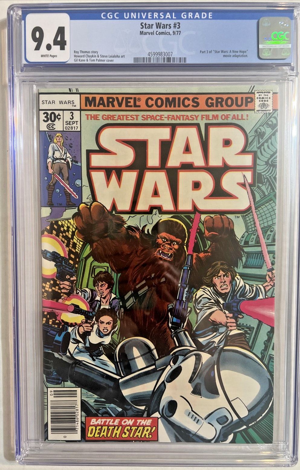 STAR WARS #3 CGC 9.4 MARVEL COMICS 1977 WHITE PAGES CHAYKIN KANE PALMER