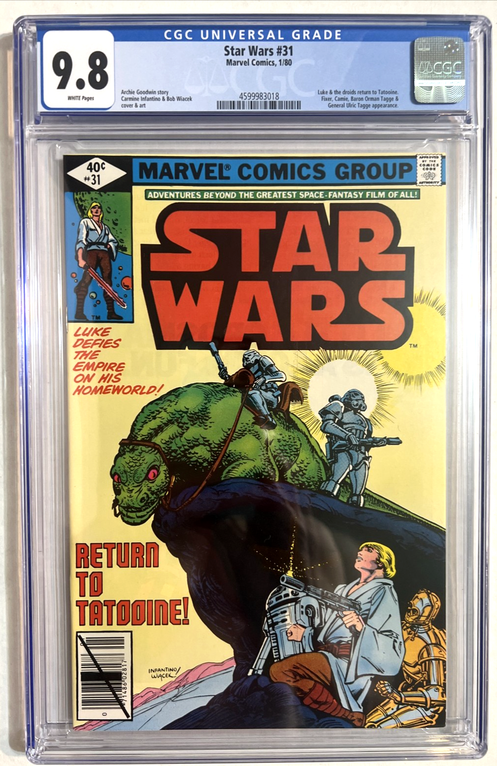 STAR WARS #31 CGC 9.8 MARVEL COMICS 1980 WHITE PAGES 40¢ COVER DIRECT SALE