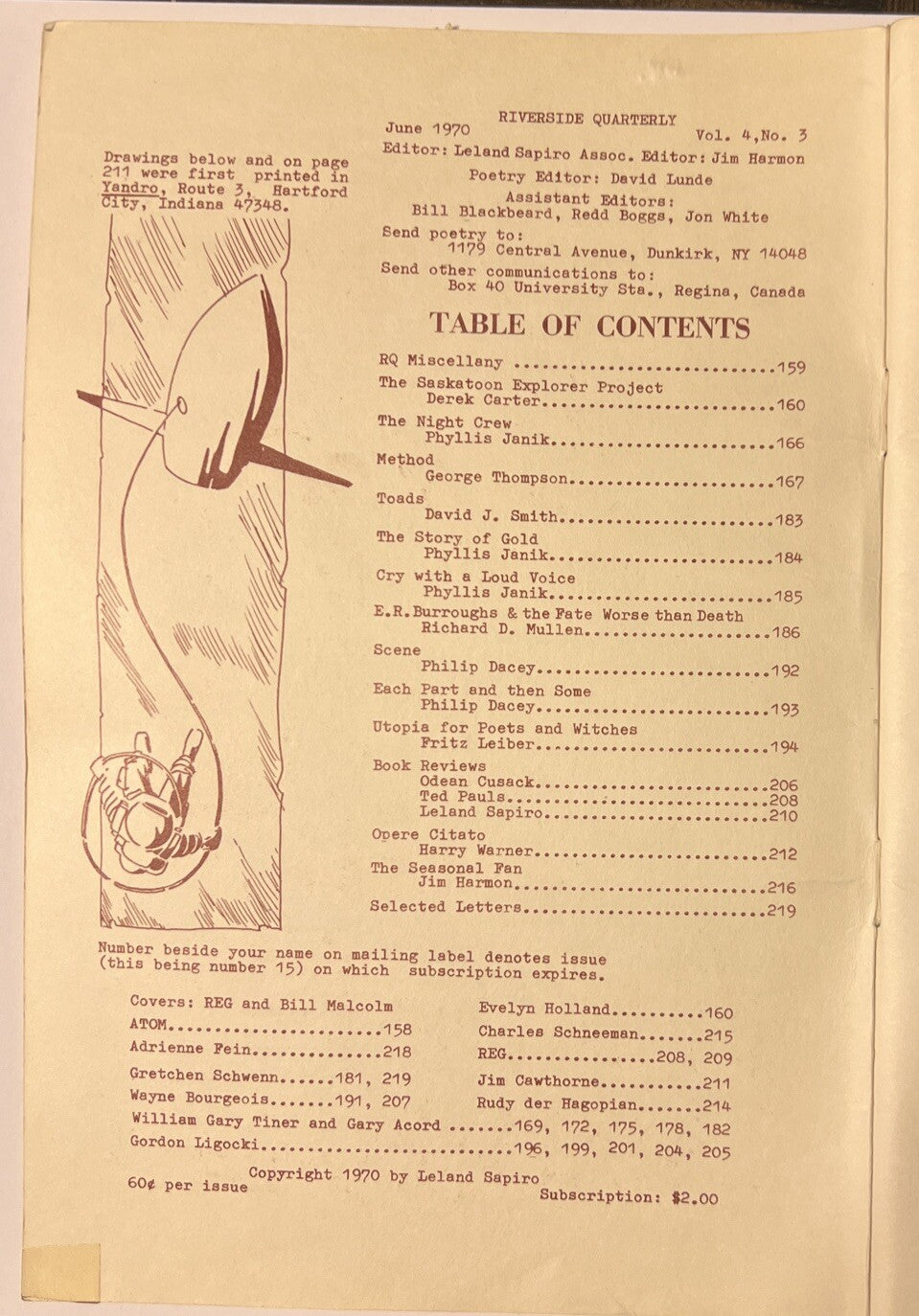 RIVERSIDE QUARTERLY VOL 4 #3 1970 KIRK ALYN ER BURROUGHS ROBERT BLOCH FAN LETTER