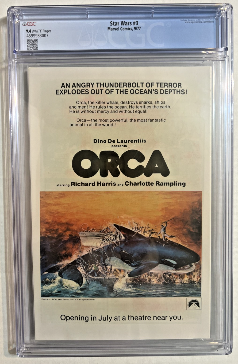 STAR WARS #3 CGC 9.4 MARVEL COMICS 1977 WHITE PAGES CHAYKIN KANE PALMER