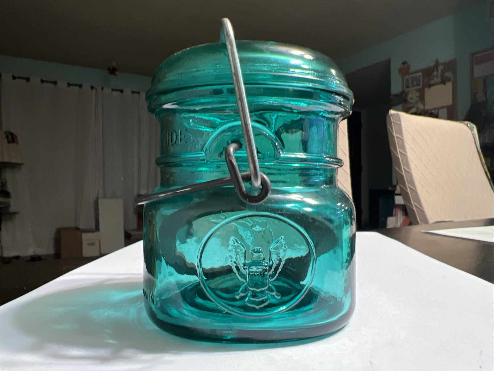 Vintage Ball Ideal Blue Green Bicentennial Eagle 1/2 Pint Mason Jar Lid Seal