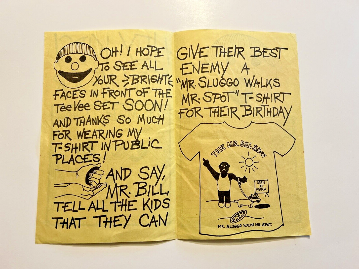 MR BILL SHOW T-SHIRT ADVERTISING LEAFLET PROMO 1979 ORIGINAL + clips