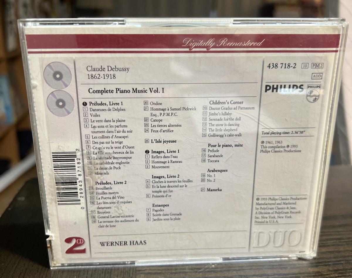 Debussy Complete Piano Music Volume 1 Philips 438 2 CD SET Werner Haas