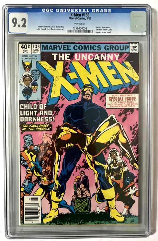UNCANNY X-MEN #136 CGC 9.2 BYRNE AUSTIN NEWSSTAND VAR MARVEL 1980 WHITE PAGES