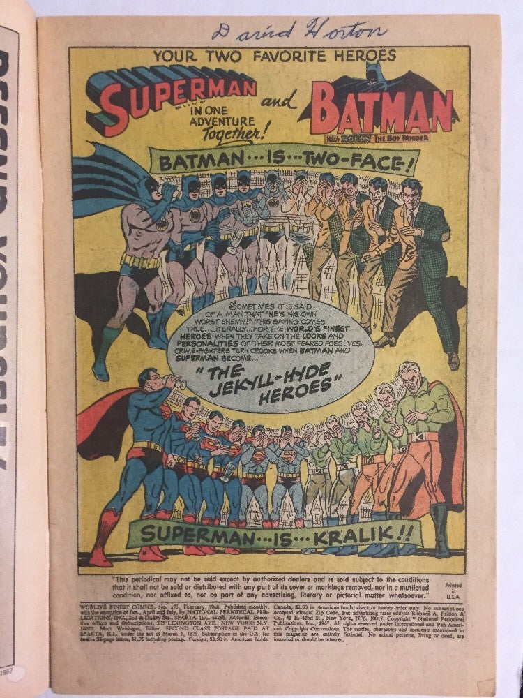 WORLD'S FINEST #173 MID-GRADE SILVER VG 4.0 1968 1st SILVER AGE TWO-FACE BATMAN