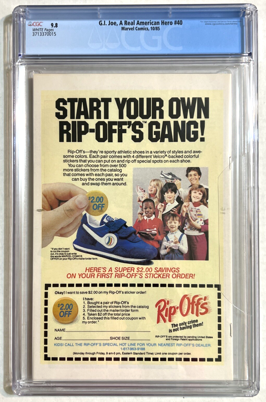 G.I. JOE REAL AMERICAN HERO #40 CGC 9.8 MARVEL COPPER AGE 1985 WHITE PAGES