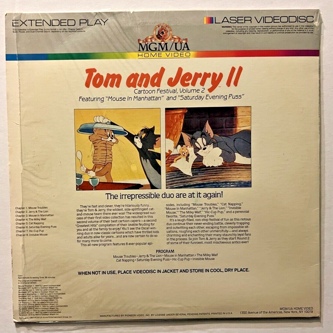 TOM and JERRY CARTOON FESTIVAL VOL 1 and 2 LASERDISC LD MGM EXCELLENT COND. RARE