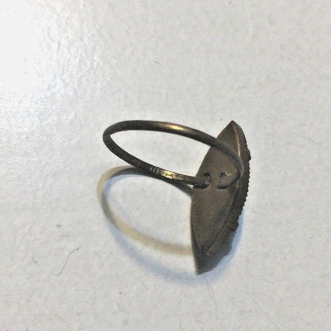 VINTAGE BRASS RING MADE IN CZECHOSLOVAKIA GEM-CUT AQUA 15MM