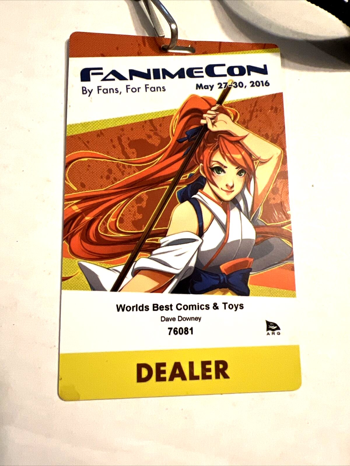 FANIME CONVENTION LANYARD AND PASS ANIME CON 2016 SAN JOSE CALIFORNIA