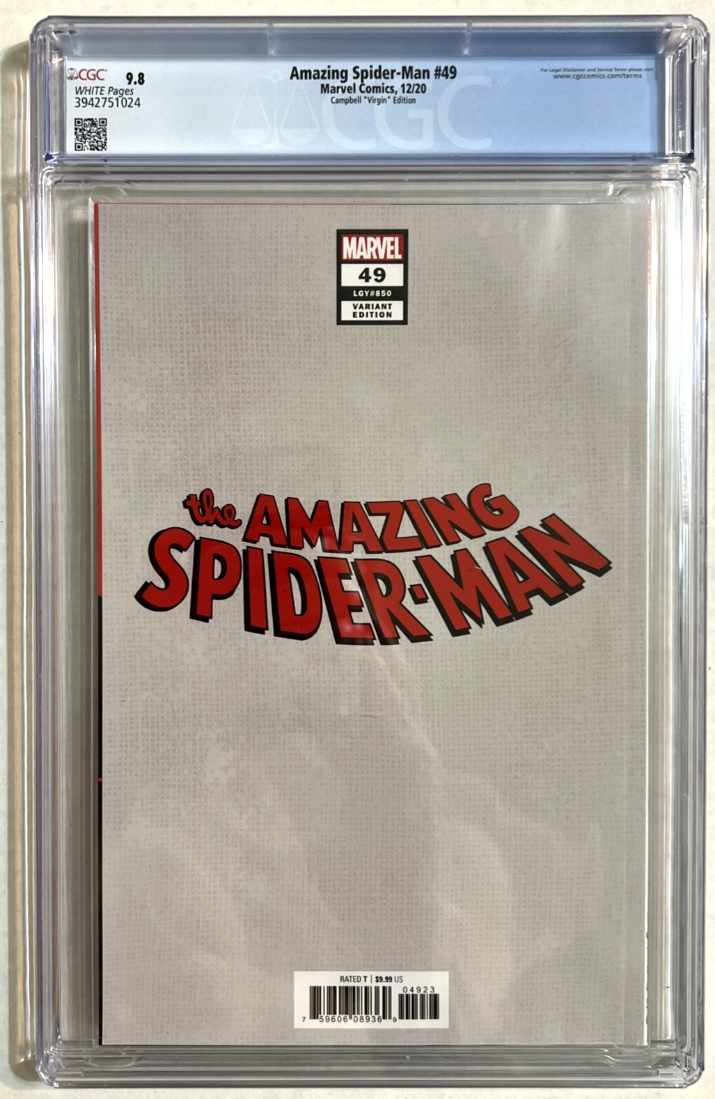 AMAZING SPIDER-MAN #49 CGC 9.8 2020 MARVEL COMICS CAMPBELL 1:500 VIRGIN VARIANT