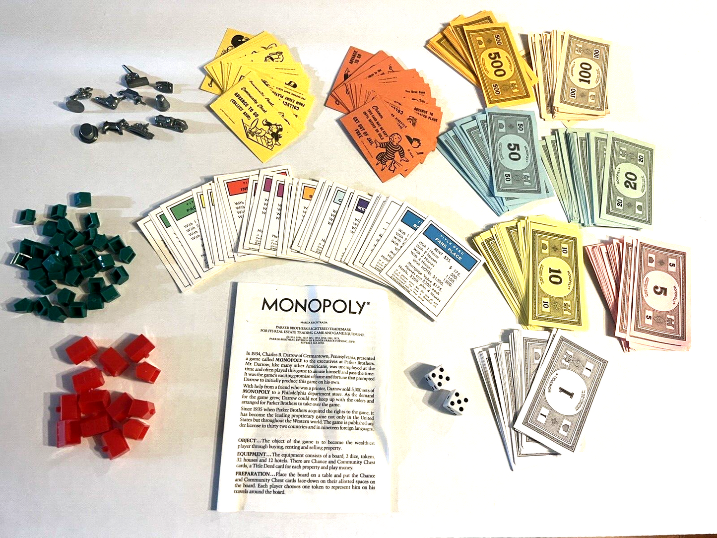 Monopoly Board Game Replacement Paper Money Playing Pieces Deeds Houses Hotels