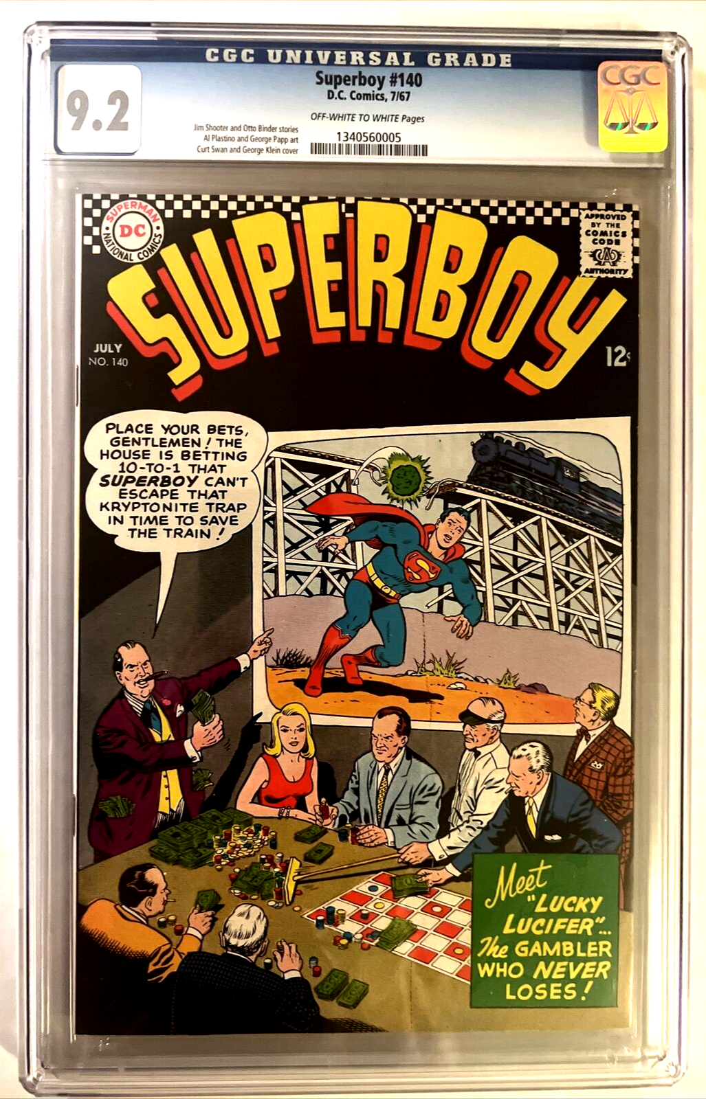 SUPERBOY #140 CGC 9.2 DC 1967 CURT SWAN COVER SILVER AGE