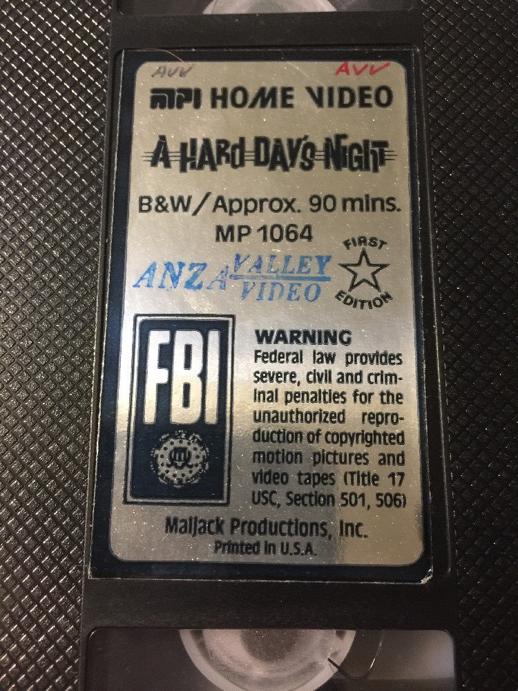 BEATLES A HARD DAY'S NIGHT MOVIE VHS MP1064 CLAMSHELL CASE