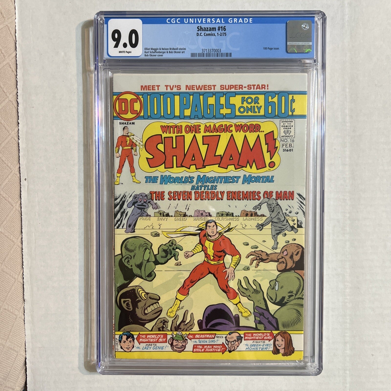 SHAZAM #16 CGC 9.0 WHITE PAGES 1975 100 PAGE SQUAREBOUND ISSUE DC COMICS