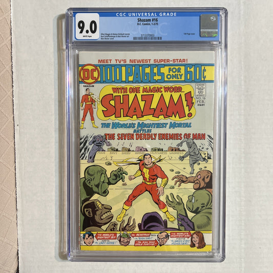 SHAZAM #16 CGC 9.0 WHITE PAGES 1975 100 PAGE SQUAREBOUND ISSUE DC COMICS
