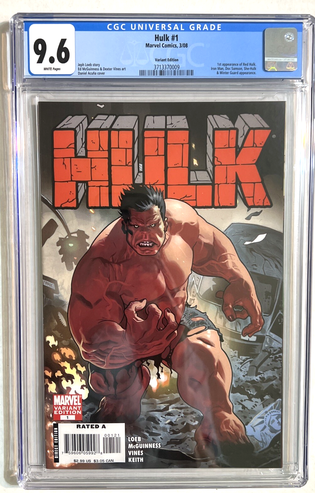 HULK #1 CGC 9.6 MARVEL COMICS 2008 DANIEL ACUNA 1:20 VARIANT 1st APP RED HULK