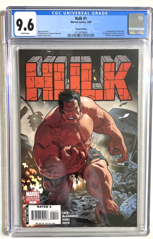 HULK #1 CGC 9.6 MARVEL COMICS 2008 DANIEL ACUNA 1:20 VARIANT 1st APP RED HULK