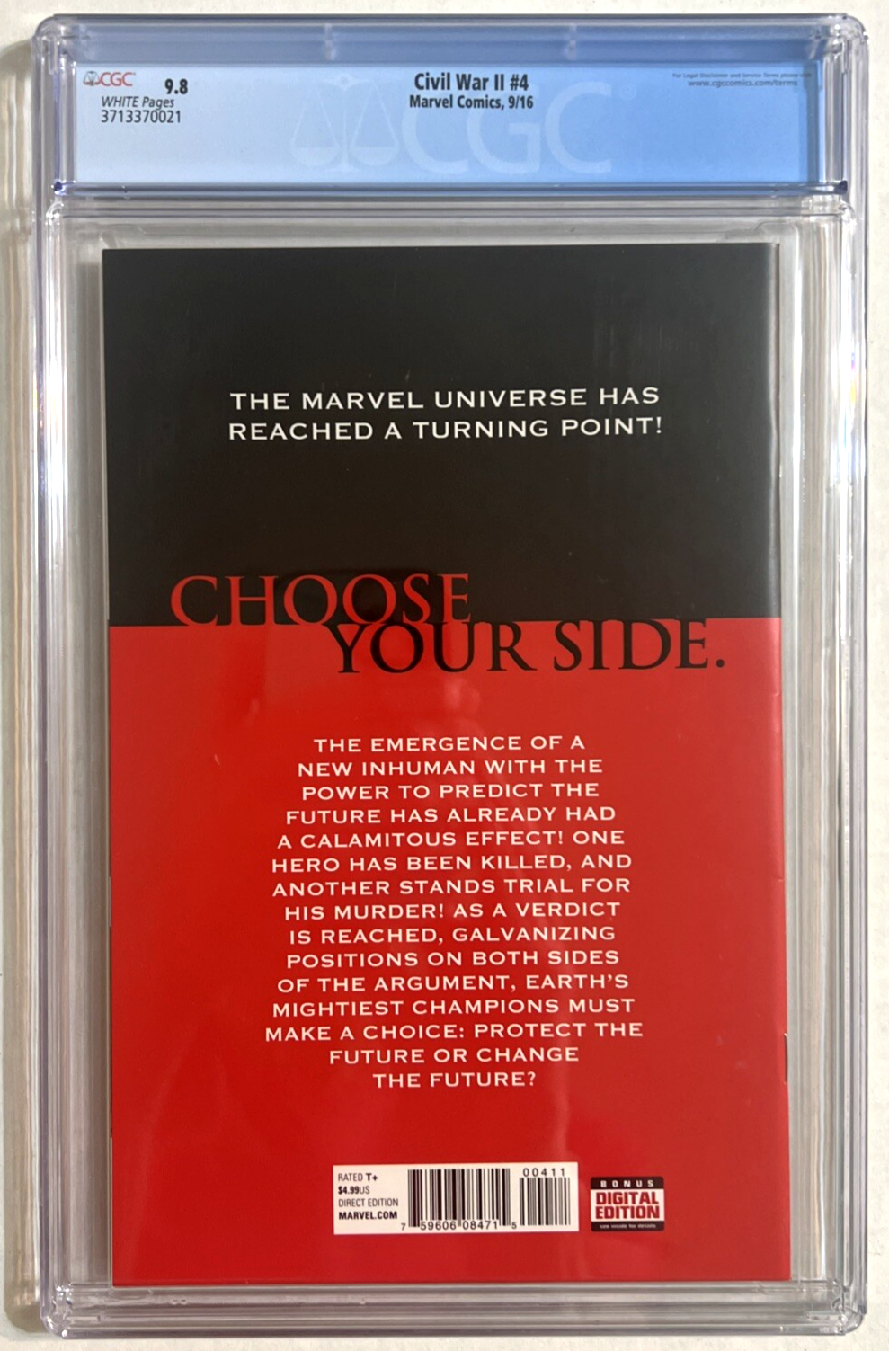 CIVIL WAR II #4 CGC 9.8 MARVEL 2016 BRIAN BENDIS DAVID MARQUEZ MARKO DJURDJEVIC