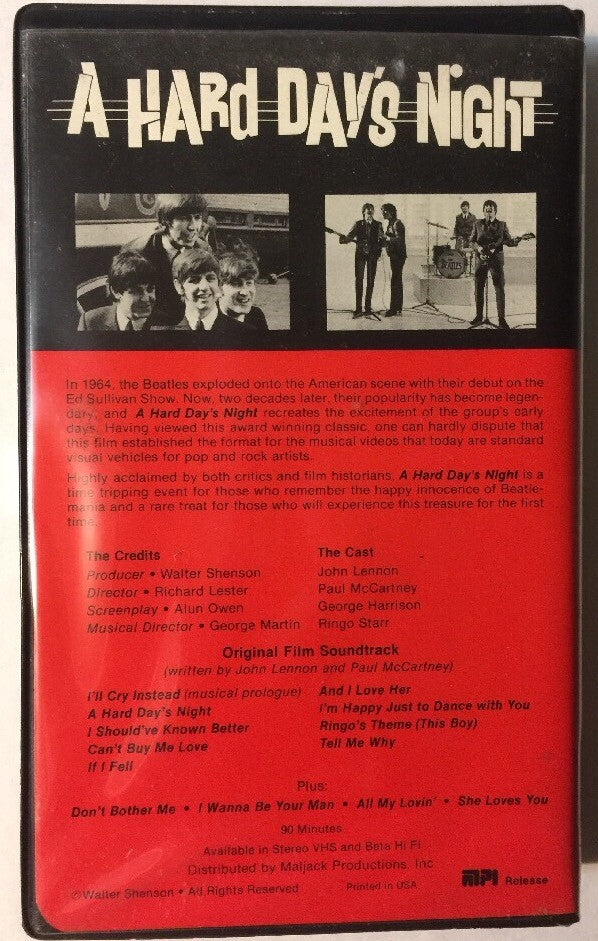BEATLES A HARD DAY'S NIGHT MOVIE VHS MP1064 CLAMSHELL CASE