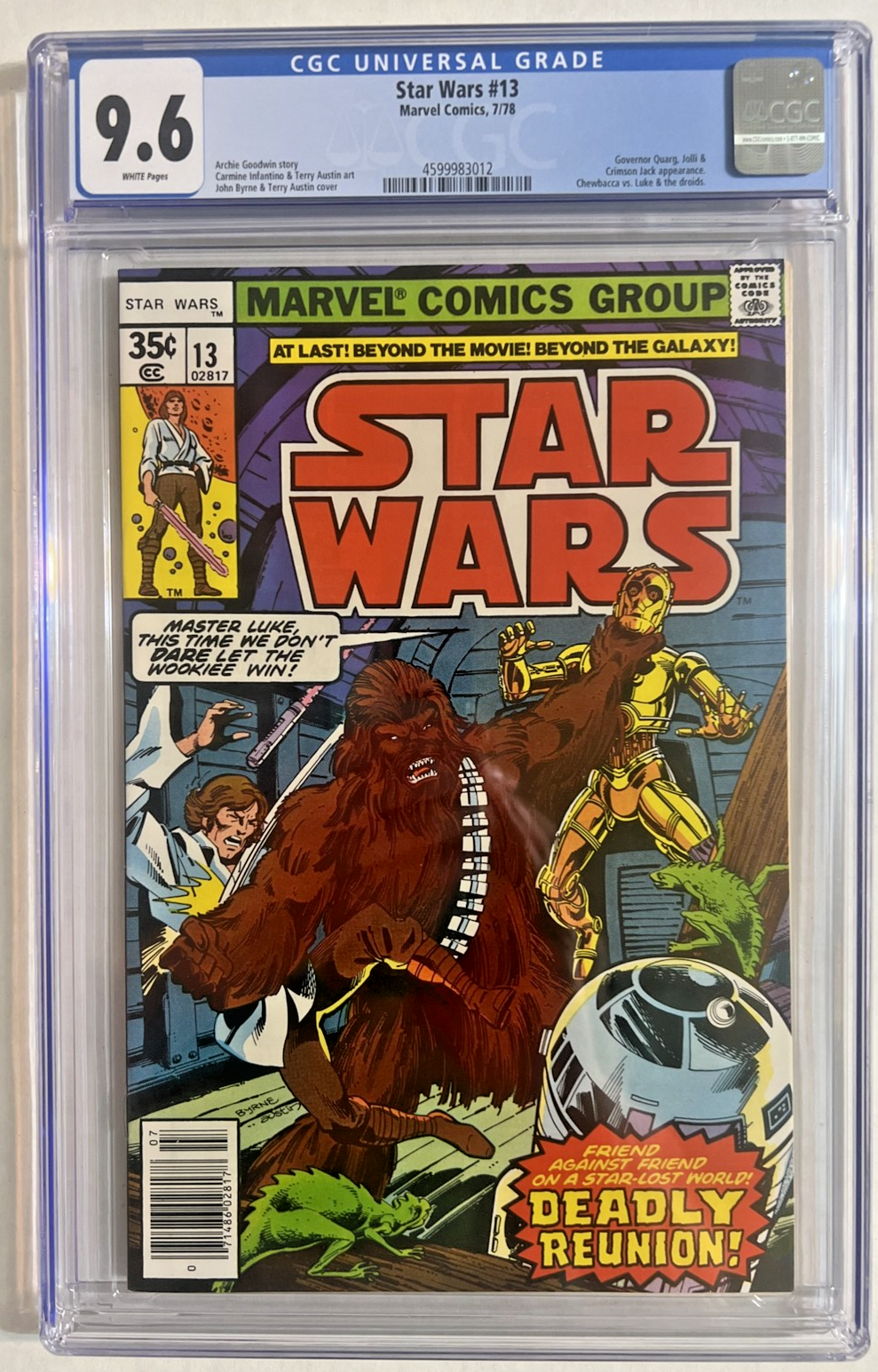 STAR WARS #13 CGC 9.6 MARVEL COMICS 1978 WHITE PGS 35¢ W/UPC 1st PRINT