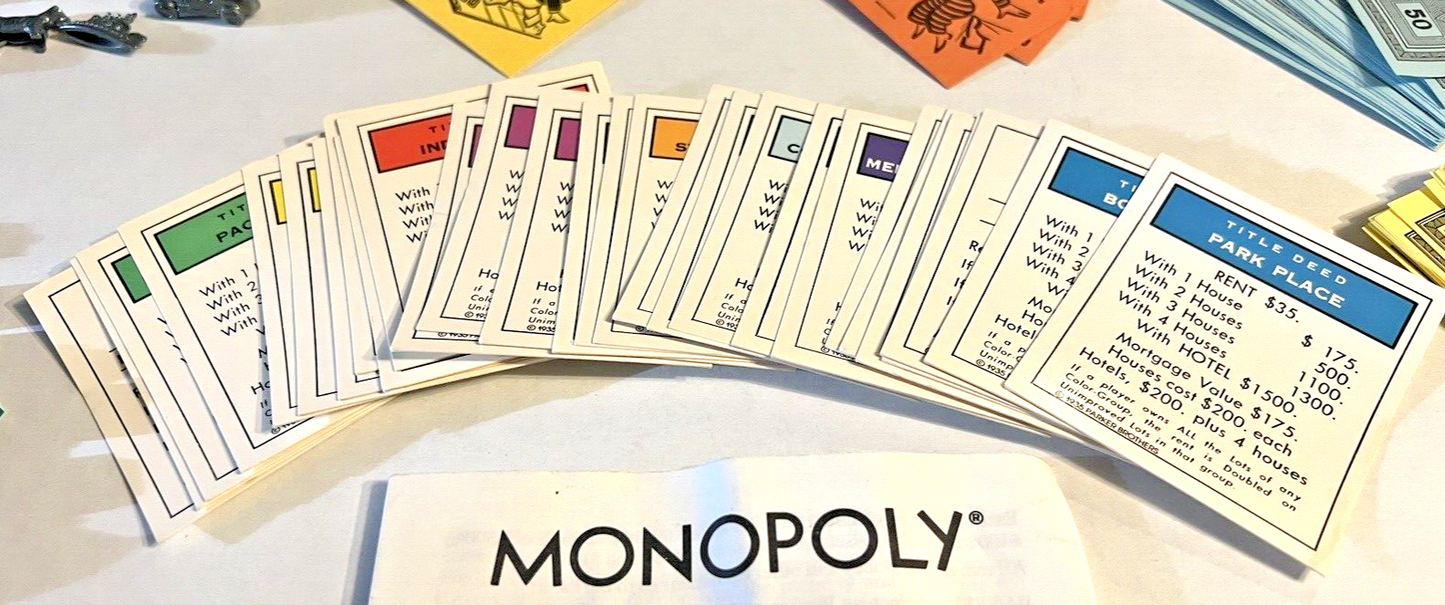 Monopoly Board Game Replacement Paper Money Playing Pieces Deeds Houses Hotels