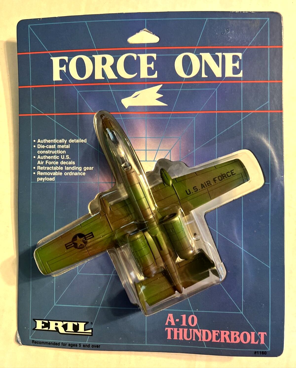 ERTL FORCE ONE USAF A-10 THUNDERBOLT WARTHOG MOC SEALED DIE-CAST METAL 1986