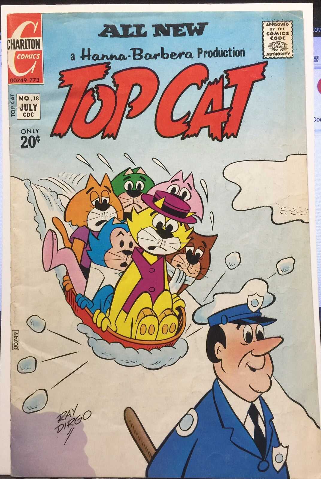TOP CAT #18 CHARLTON 1973 VG+ RAY DIRGO SLEDDING COVER
