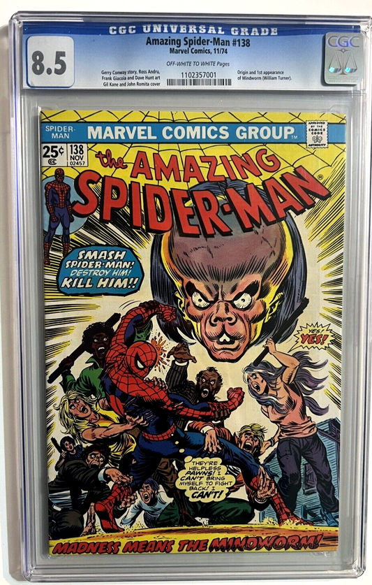 AMAZING SPIDER-MAN #138 CGC 8.5 1st MINDWORM MARVEL COMICS 1974