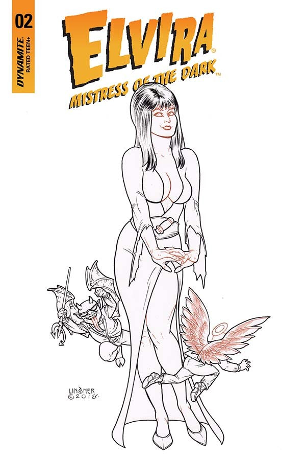 ELVIRA MISTRESS OF DARK #2 COVER G LINSNER B&W 1:25 DYNAMITE NM 1ST PRINT 2018