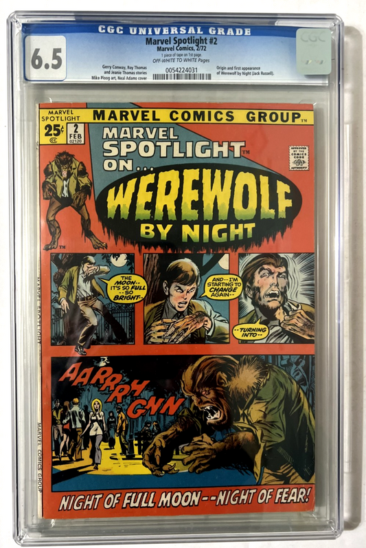 MARVEL SPOTLIGHT #2 WEREWOLF BY NIGHT CGC 6.5 MARVEL COMICS 1972 BRONZE AGE